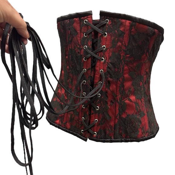 Daisy Corsets Lavish Underbust Red Black Lace Overlay Cincher Women’s Large - Picture 2 of 15